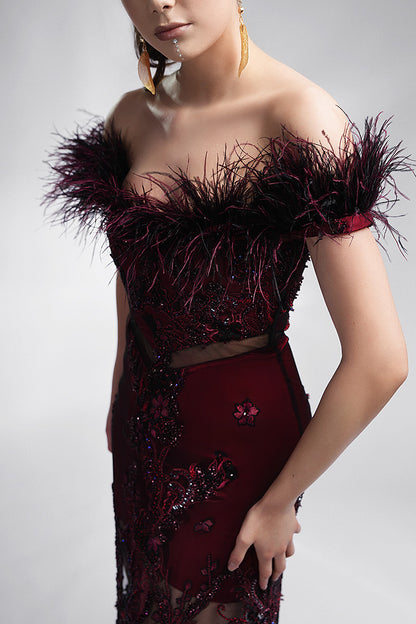 Rochia de seara brodata cu corsaj tip sirena Anastasia