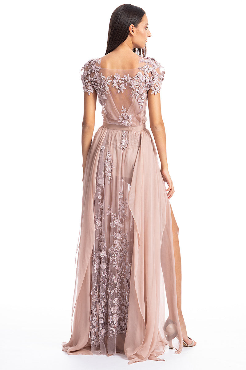 Rochie de seara lunga, din matase naturala si dantela  Sensuality