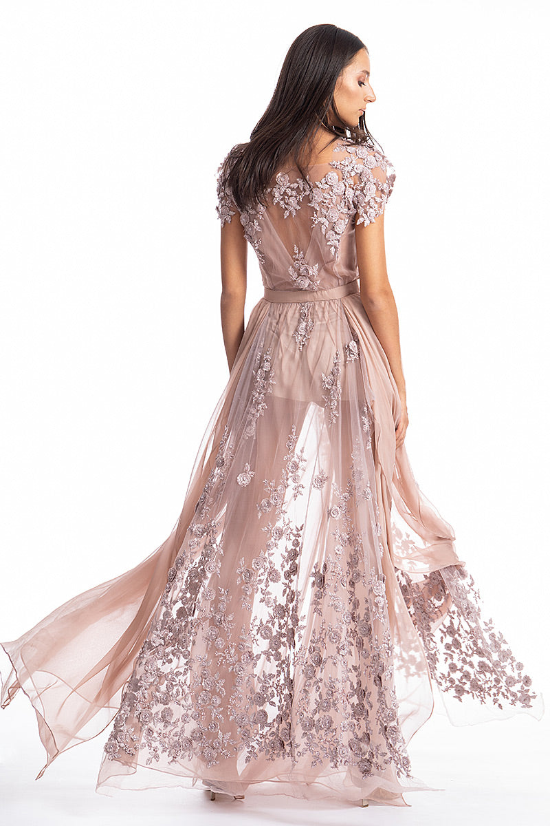 Rochie de seara lunga, din matase naturala si dantela  Sensuality