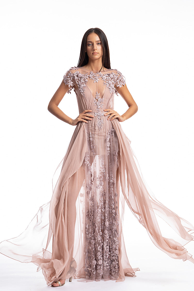 Rochie de seara lunga, din matase naturala si dantela  Sensuality