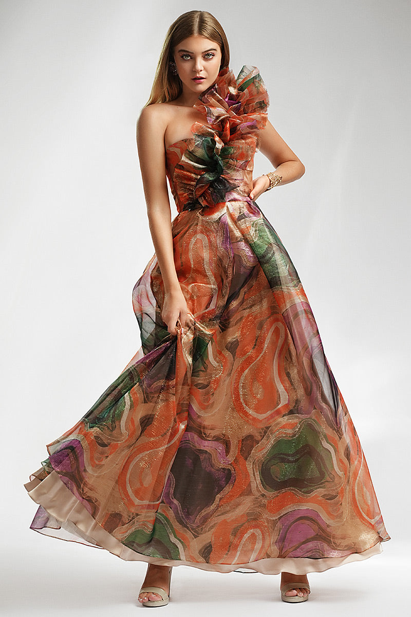 Rochie de seara lunga, asimetrica cu corsaj Elida, R8S24