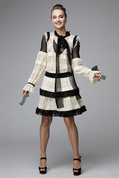 Rochie midi de ocazie eleganta cu bej si dantela R9H18