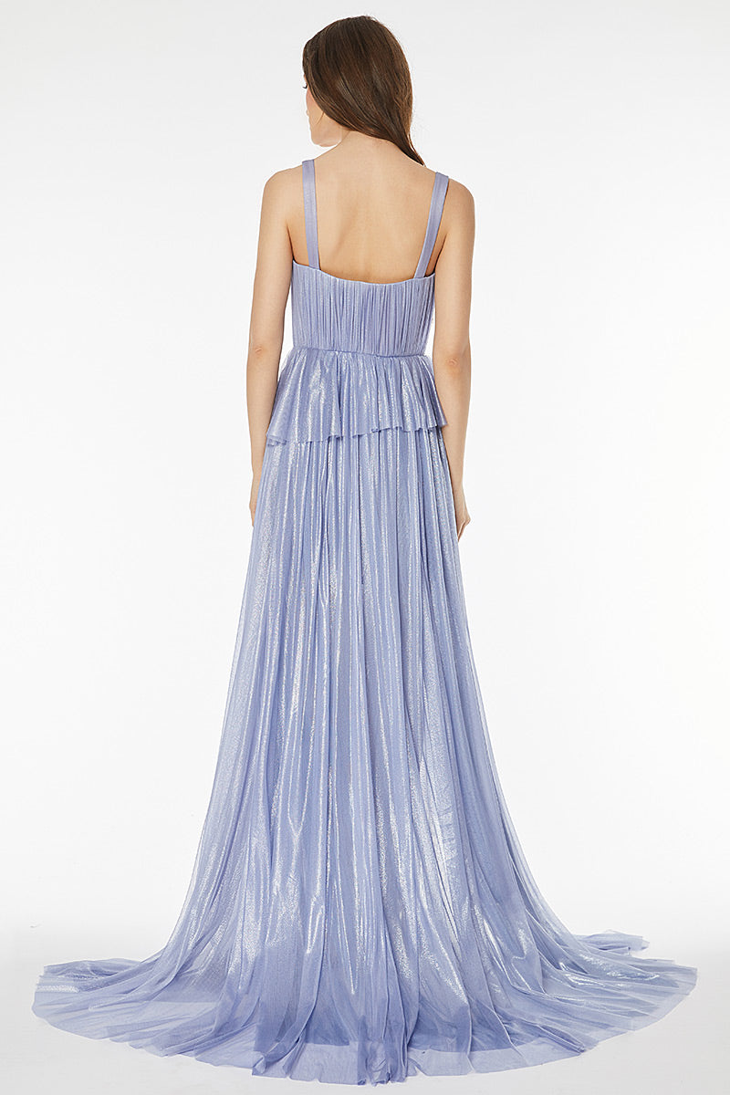 Rochie lunga de matase naturala cu corsaj si bretele R9H20