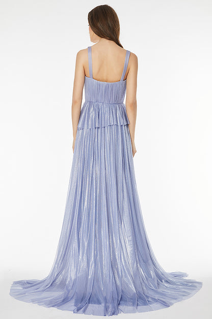 Rochie lunga de matase naturala cu corsaj si bretele R9H20