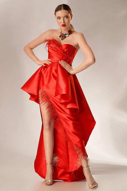 Rochie lunga de seara asimetrica rosie R10S23 Rubin