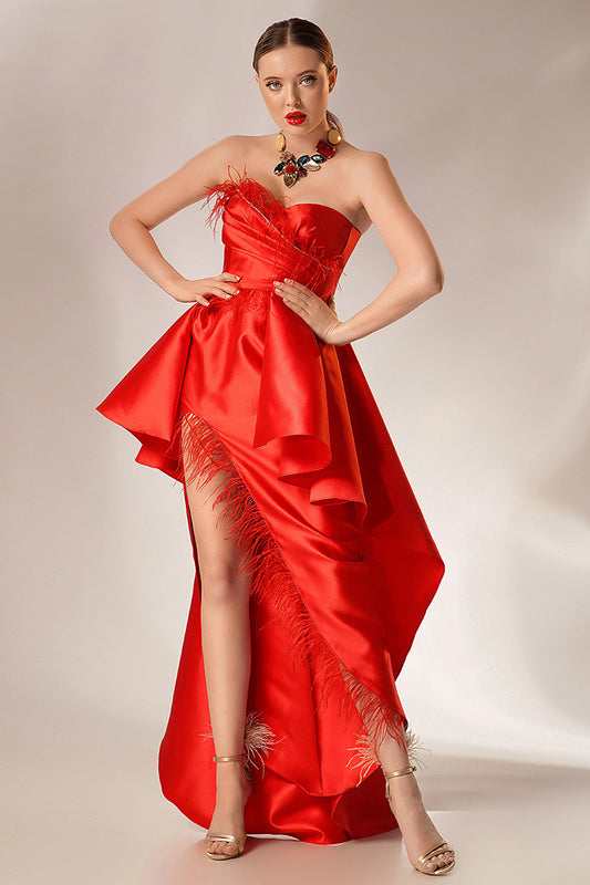 Rochie lunga de seara asimetrica rosie R10S23 Rubin