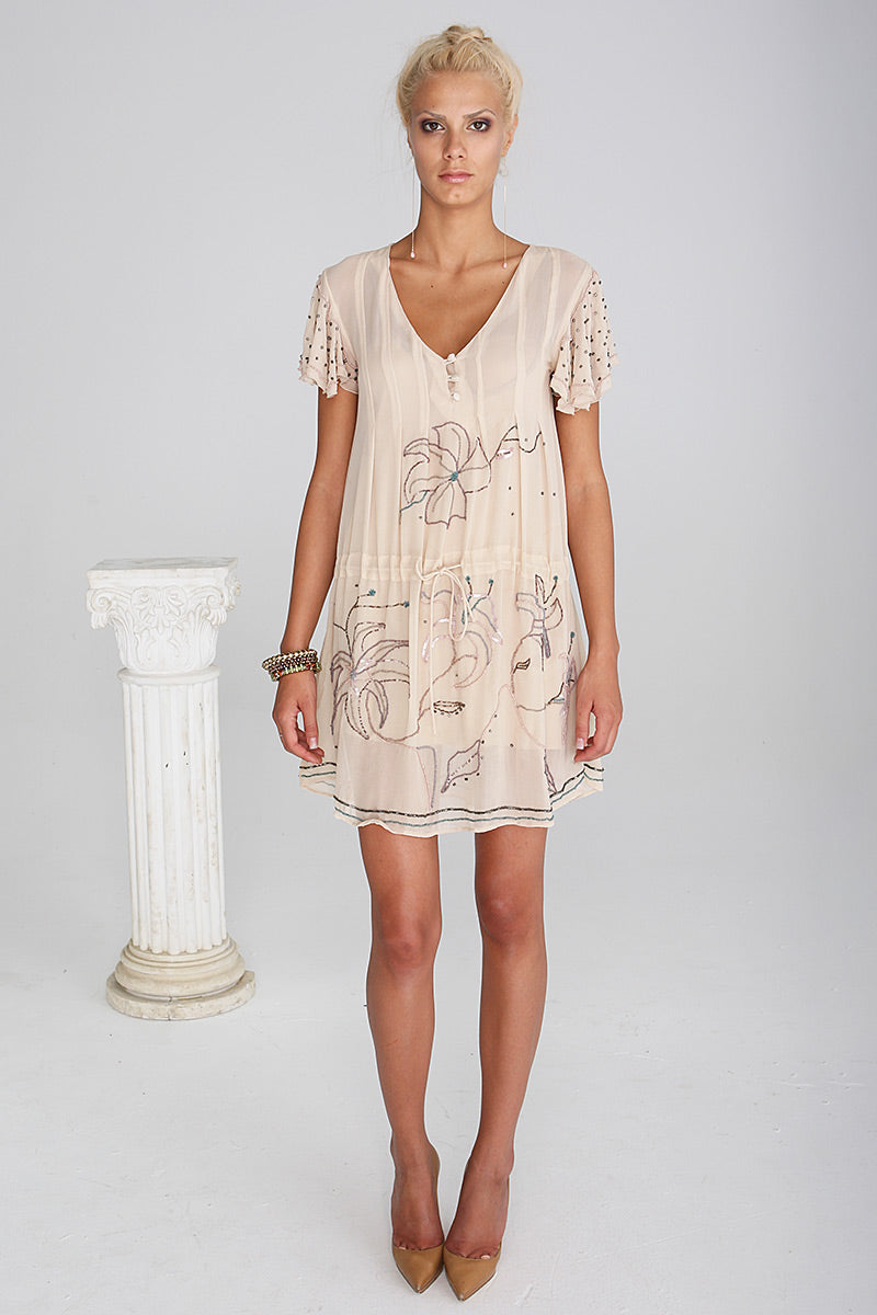 Rochie de zi, de matase, brodata manual de matase Iulia