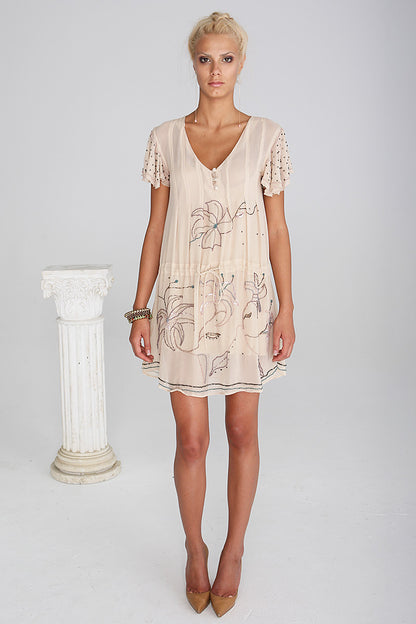 Rochie de zi, de matase, brodata manual de matase Iulia