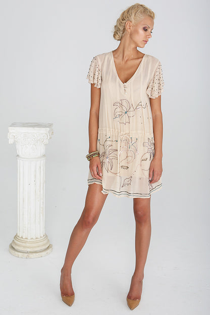 Rochie de zi, de matase, brodata manual de matase Iulia