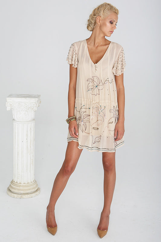 Rochie de zi, de matase, brodata manual de matase Iulia