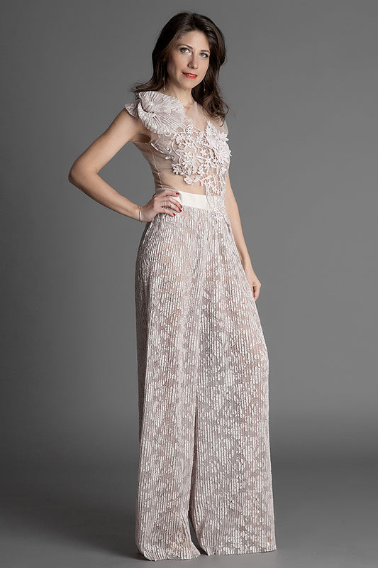 Salopeta eleganta de ocazie, asimetrica cu broderie si pliseu S2H17