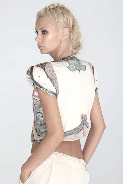 Bolero brodat manual cu maneci scurte Lora