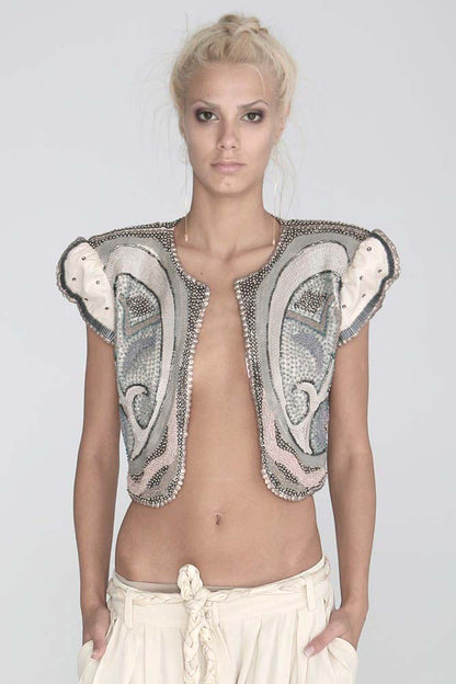 Bolero brodat manual cu maneci scurte Lora