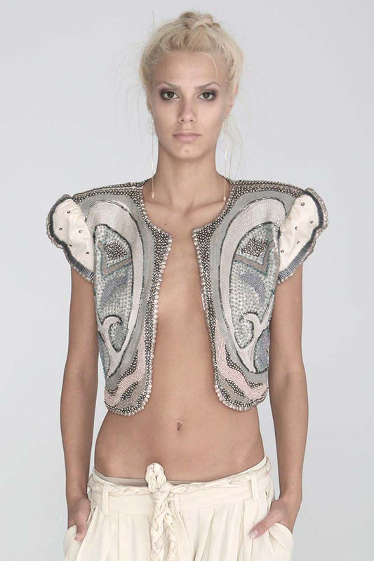 Bolero brodat manual cu maneci scurte Lora