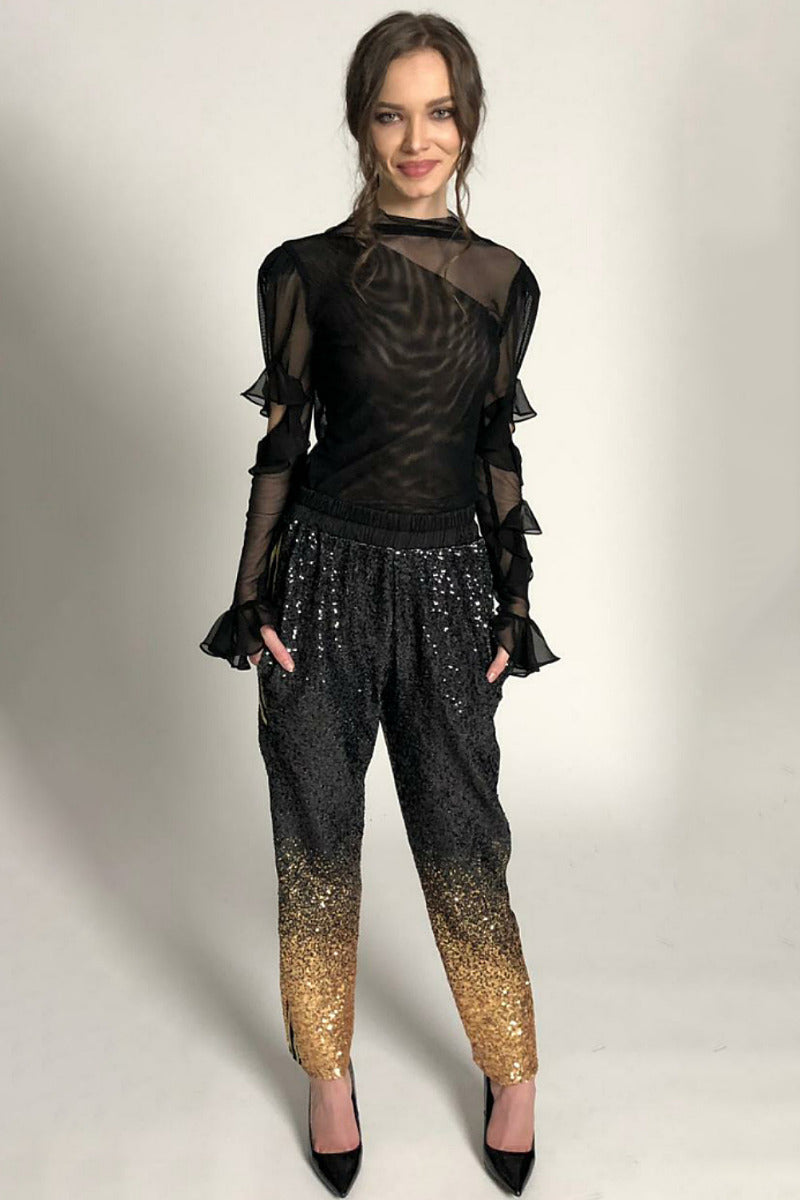 Top de plasa cu volane de matase Maura