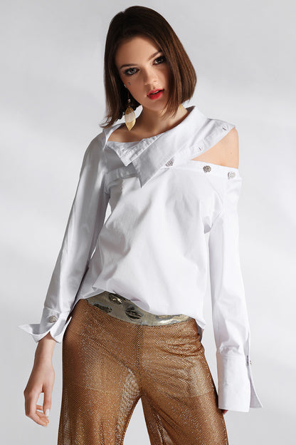 Camasa alba asimetrica Pearl