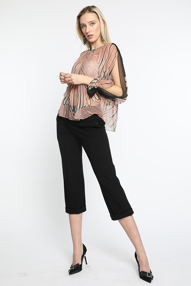 Bluza de matase imprimata cu maneci lungi Angel