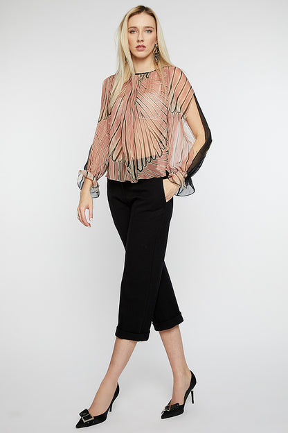 Bluza de matase imprimata cu maneci lungi Angel