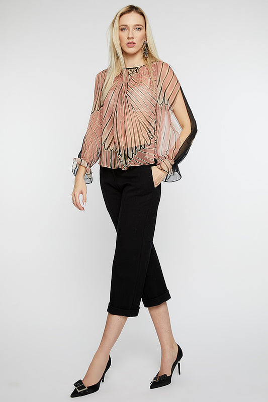 Bluza de matase imprimata cu maneci lungi Angel