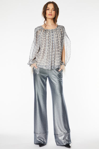 Top de matase imprimat T7H19