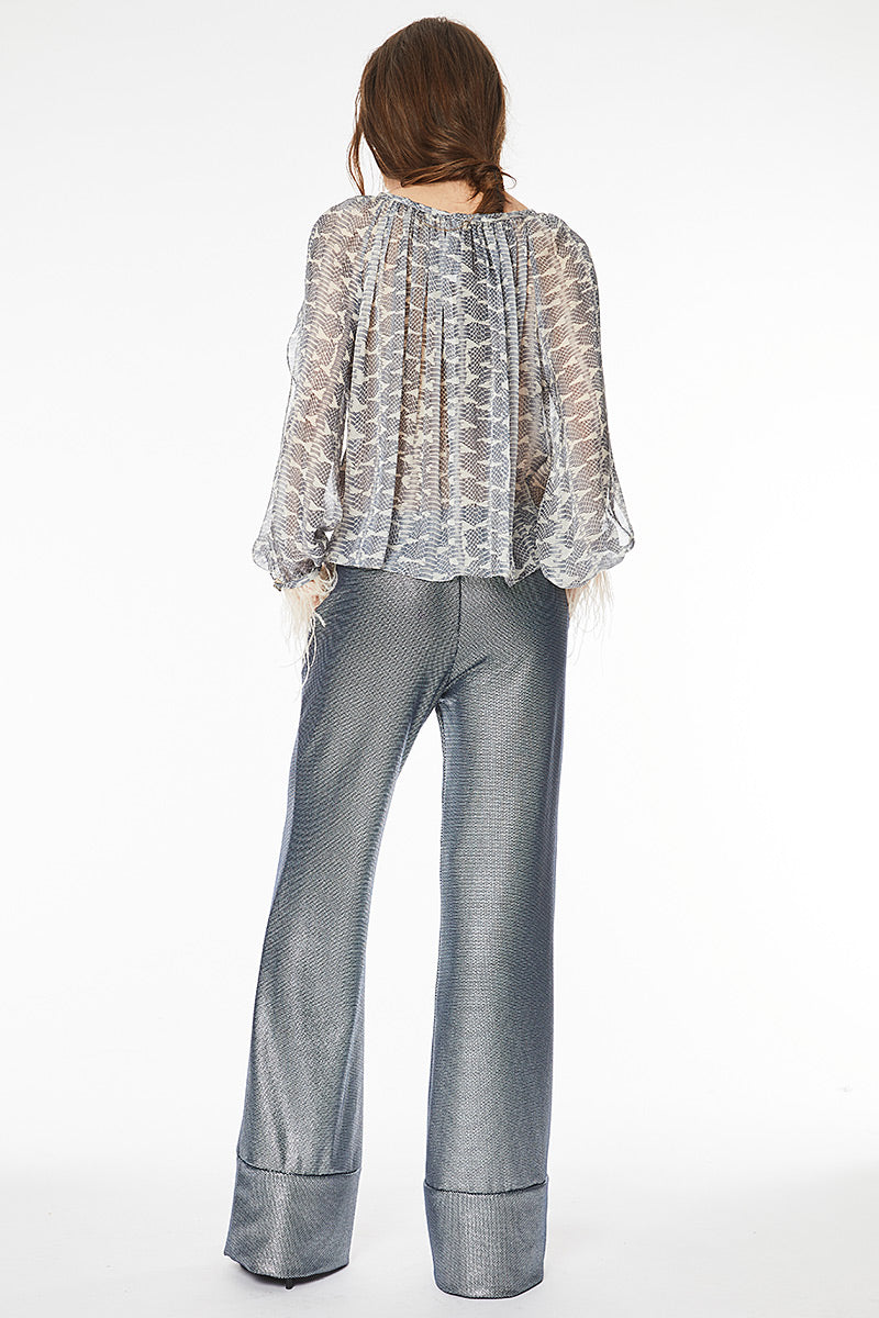 Top de matase imprimat T7H19