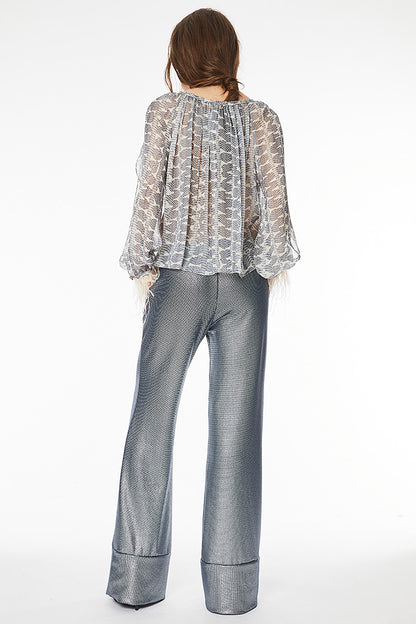 Top de matase imprimat T7H19