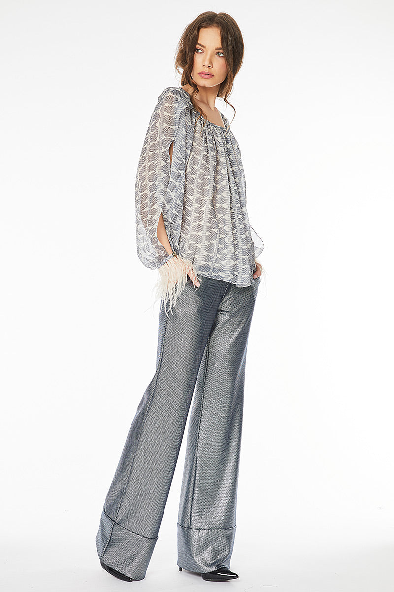 Top de matase imprimat T7H19