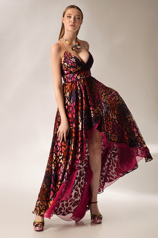 R1S23 rochie asimetrica muticolora de seara Turmaline