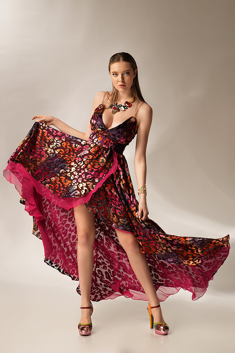 R1S23 rochie asimetrica muticolora de seara Turmaline