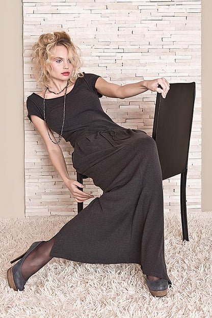 Rochie de zi, gri din tricot lunga, eleganta RT1H14